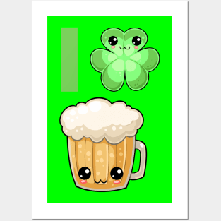 St Patricks Day I Clover Beer Kawaii Cute Posters and Art